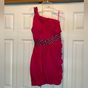 Pink, one shoulder strap dress